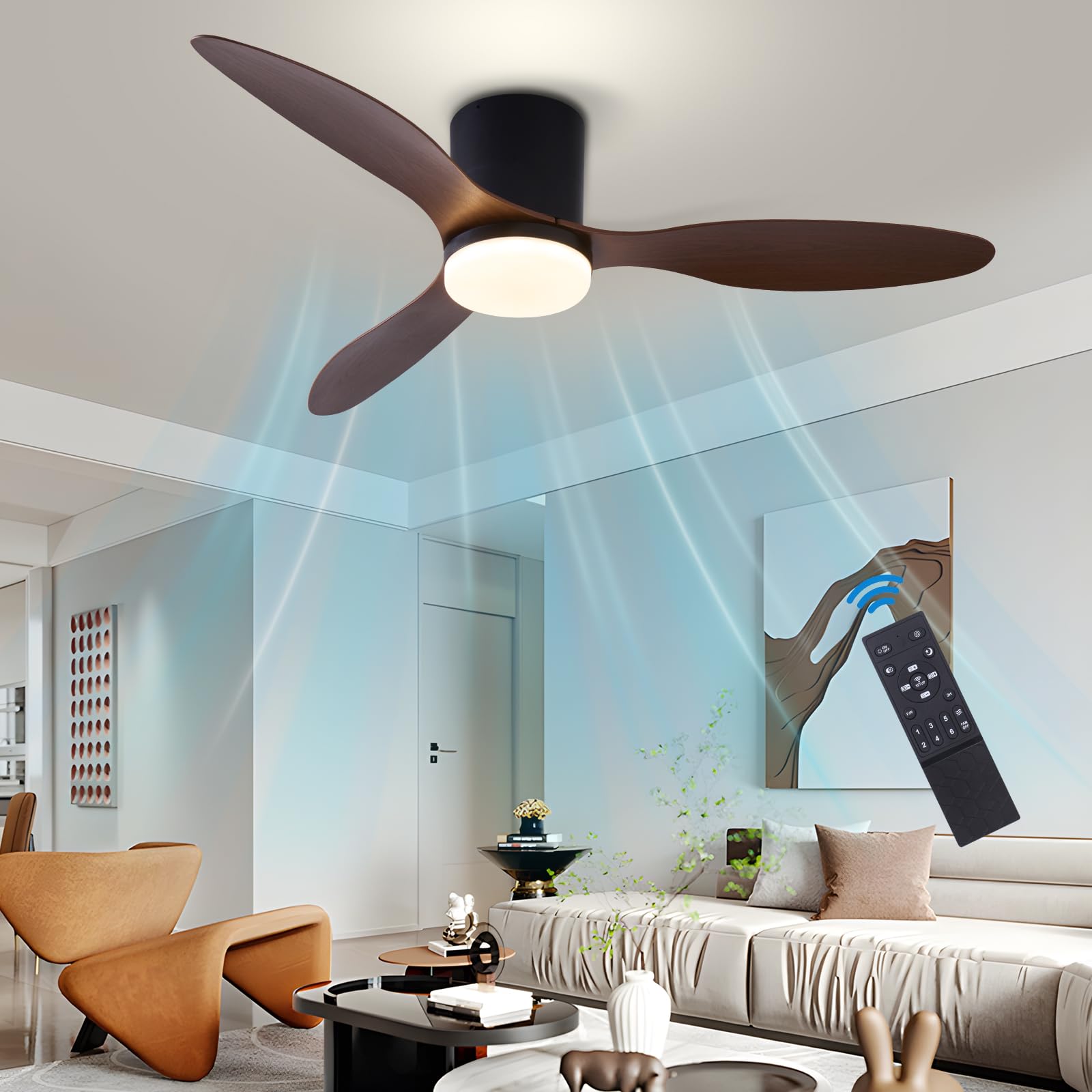 Photo 1 of Gudicati Ceiling Fans with Lights, 42 inch Low Profile Ceiling Fan with Light and Remote Control, 3CCT, Reversible, Noiseless, Flush Mount Ceiling Fan for Bedroom, Black Walnut