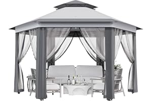 WARMTOBABY Pop-Up Gazebo 13 * 13 Ft 6 Sided, Canopy Tent with Mesh Windows & Portable Carry Bag, Adjustable Tent Outdoor Pergola for Backyard & Patio Furniture