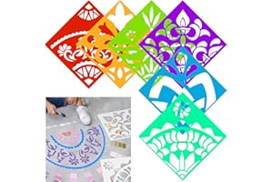 Watersay 6 Set Diwali Large Rangoli Stencil 11" x 11" Reusable Mandala Painting Stencil Plastic Rangoli Stencil Indian Traditional Festival Painting on Wood Floor Wall Tile Fabric Furniture DIY Craft