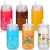 Blushtier 6 Pack Acrylic Mason Jars with Lids and Straws 16 oz Drinking Plastic Tumbler with Straw Iced Coffee Cups Water Bottles Mugs for Wedding Party Favor Milk Beer Juice Beverage (Opaque White)