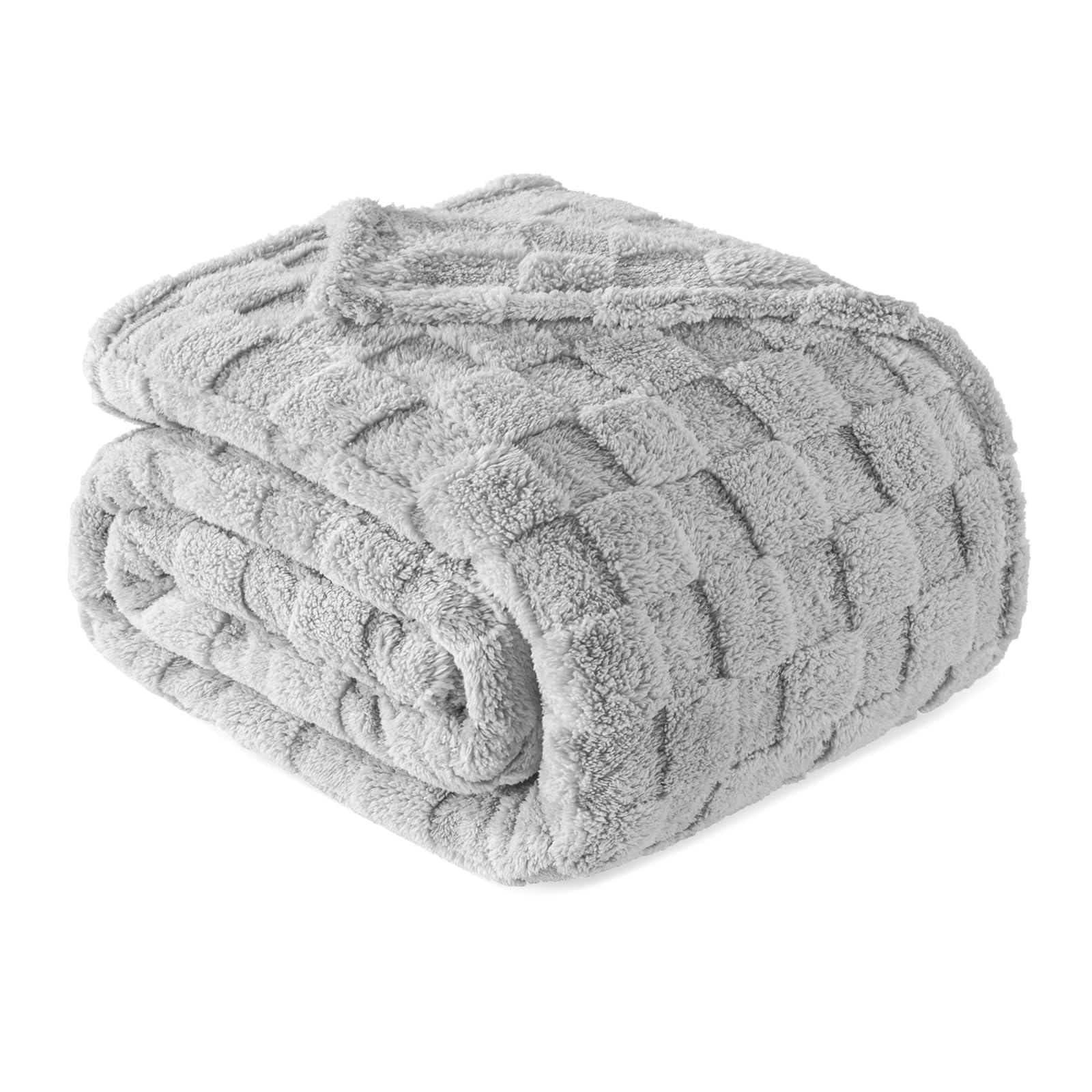 Exclusivo Mezcla Queen Size Flannel Fleece Blanket, Super Soft and Warm Lightweight Checkered Pattern Blankets for All Seasons, 230x230 CM, Light Grey