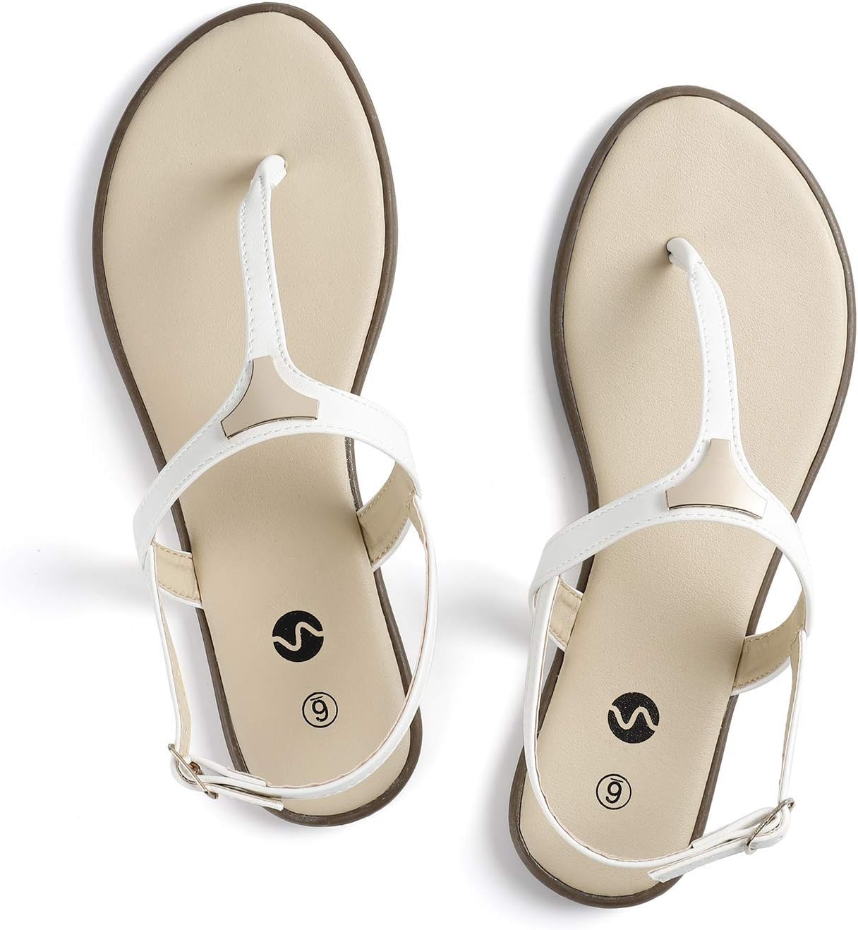 Flat Thong Ankle Strap Sandals with Fashion Triangle Metal for Women