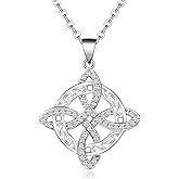 Witches Knot Necklace S925 Sterling Silver Cubic Zirconia Vintage Irish Celtic Witch Knot Pendant Necklace Witchy Nudo de Bruja Plata Irish Wiccan Jewelry Gift for Women Men Christmas Birthday