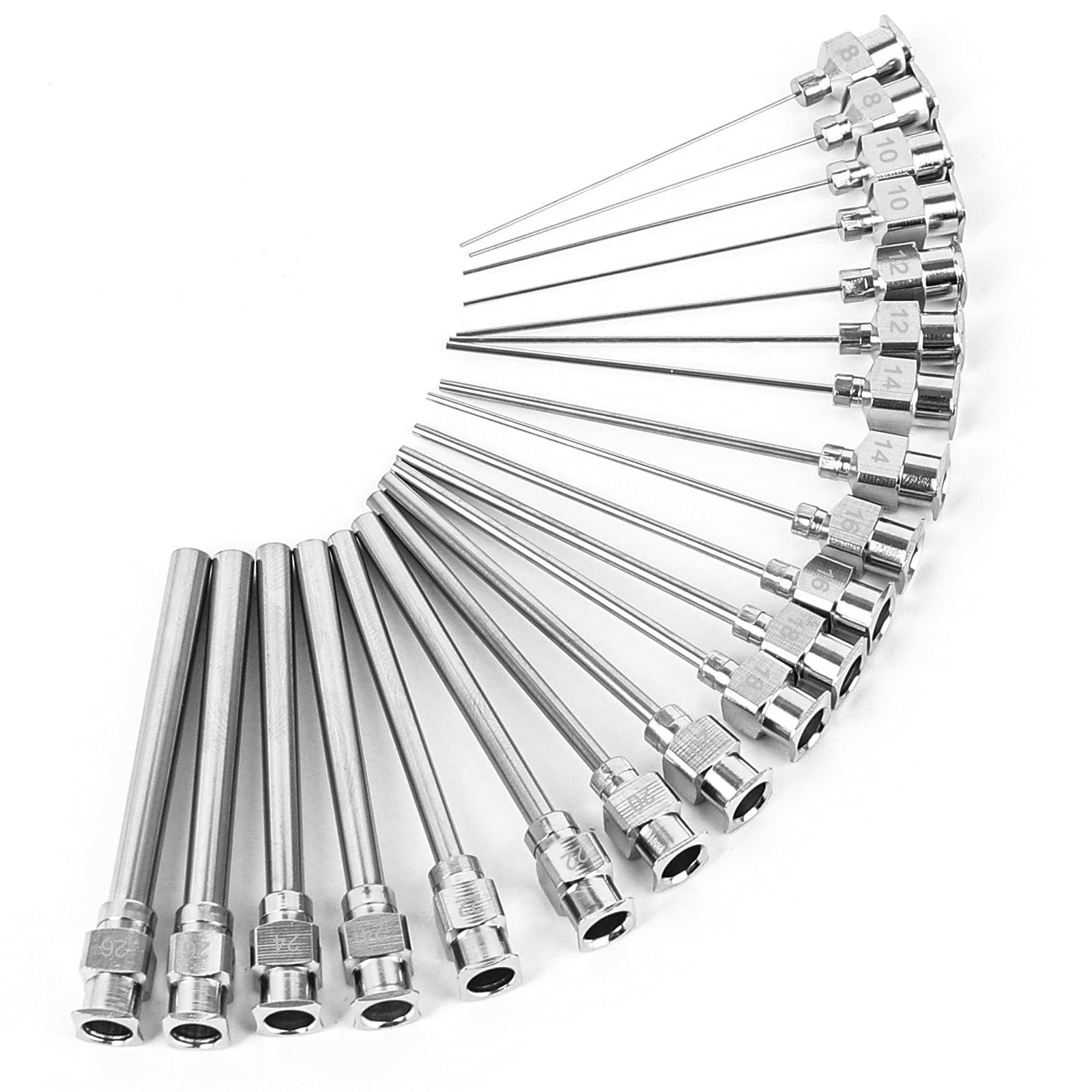 20 PCS Blunt Needle Tips, 1.5 inch Dispensing Needle for Syringes 10 Sizes Stainless Steel Point Tips for Industrial Use and Experiments (Silver)