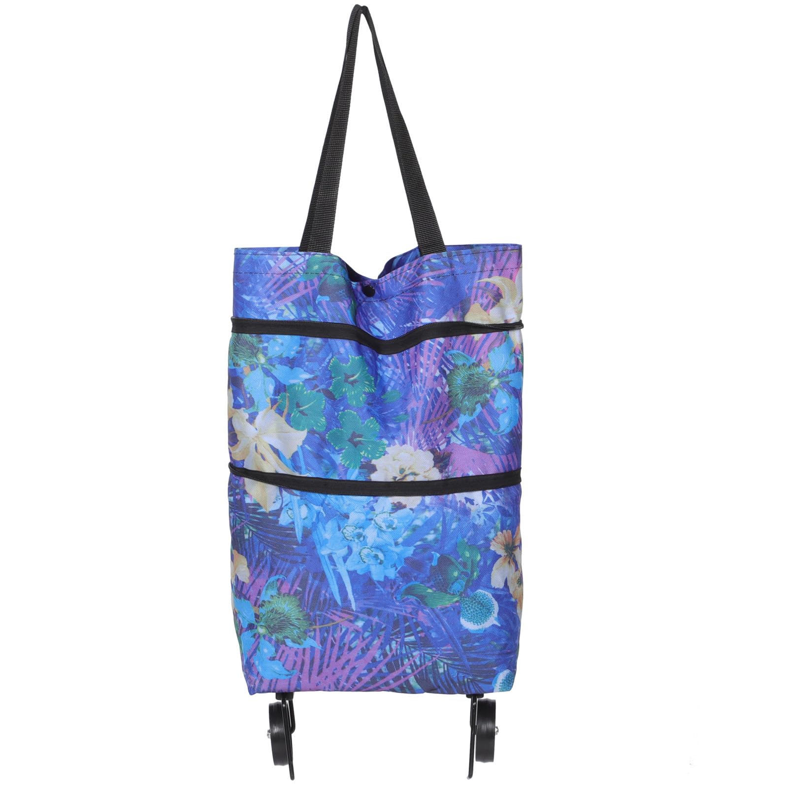 Zerodeko Shopping Trolley Bag, 2 in 1 Foldable Shopping Bag, Printed Shopping Bag on Wheels, Grocery Cart Tote Bag for Home Shopping Supermarket Trip