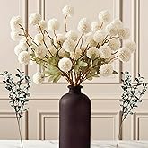 RyddeligHome White Faux Kiku Flowers for Vase - 10 Long Stem Artificial Flowers with Eucalyptus, Realistic Winter Floral Stems for Tall Vases, Farmhouse Home Decor (Premium Quality)