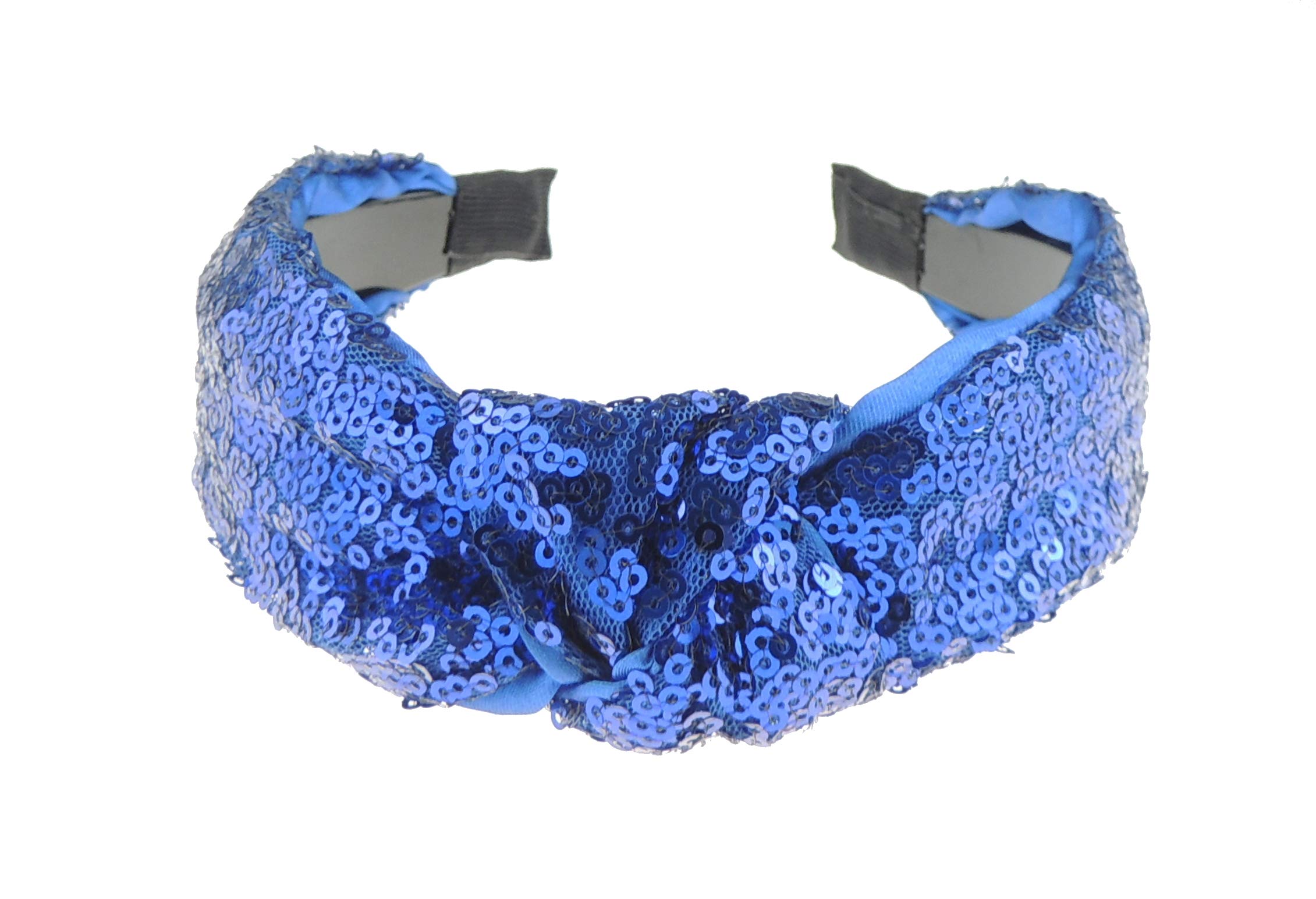 Ladies Sparkly Sequin Covered Evening Party Top Knot Headband Alice Band (Royal Blue)