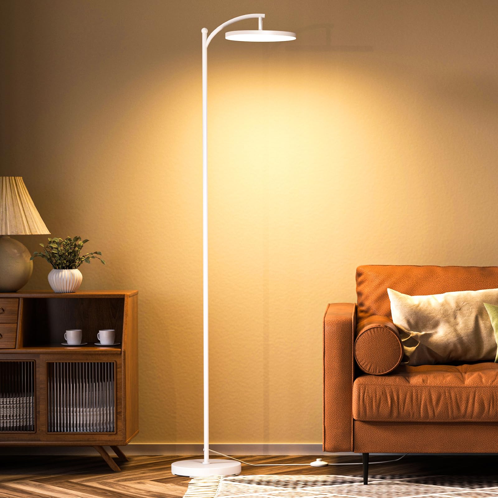 Photo 1 of Aisutha LED Floor Lamp, 32W/3000LM Super Bright Arc Floor Lamp, 3000K-6000K Stepless Dimming, Standing Tall Lamp with Remote Control & Pedal Switch for Living Room Bedroom Office (White)