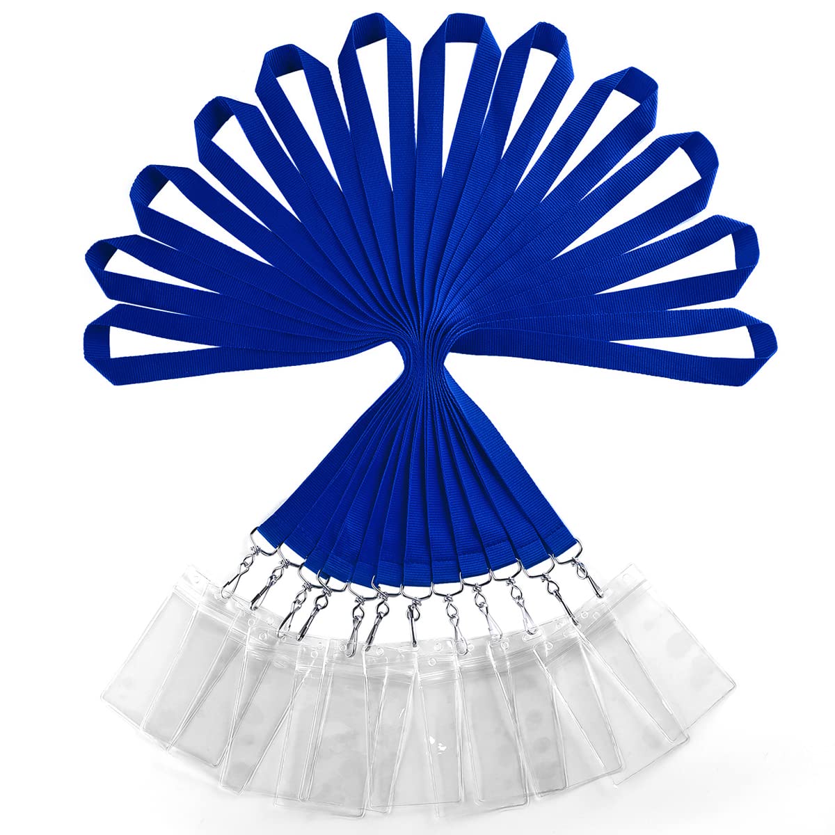 12 Pack Lanyard with ID Card Holder, Durable Rainbow Neck Lanyards Straps with Clear Waterproof Holders in Bulk, Blue