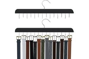 DIRXVMC Belt Hanger for Closet Max 42 Belts, Belt Organizer Closet Accessories with 14 Hooks Belt Rack Sturdy Wood for Closet