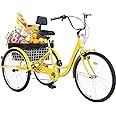 Jacgood Adult Tricycle，24/26-Inch Adult Trikes, 3 Wheel Cruiser Bike with Large Basket & Adjustable Seat, Shopping Picnic Tricycles for Women, Men, Seniors