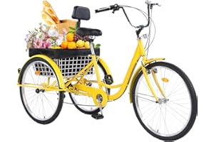 Jacgood Adult Tricycle，24/26-Inch Adult Trikes, 3 Wheel Cruiser Bike with Large Basket & Adjustable Seat, Shopping Picnic Tricycles for Women, Men, Seniors