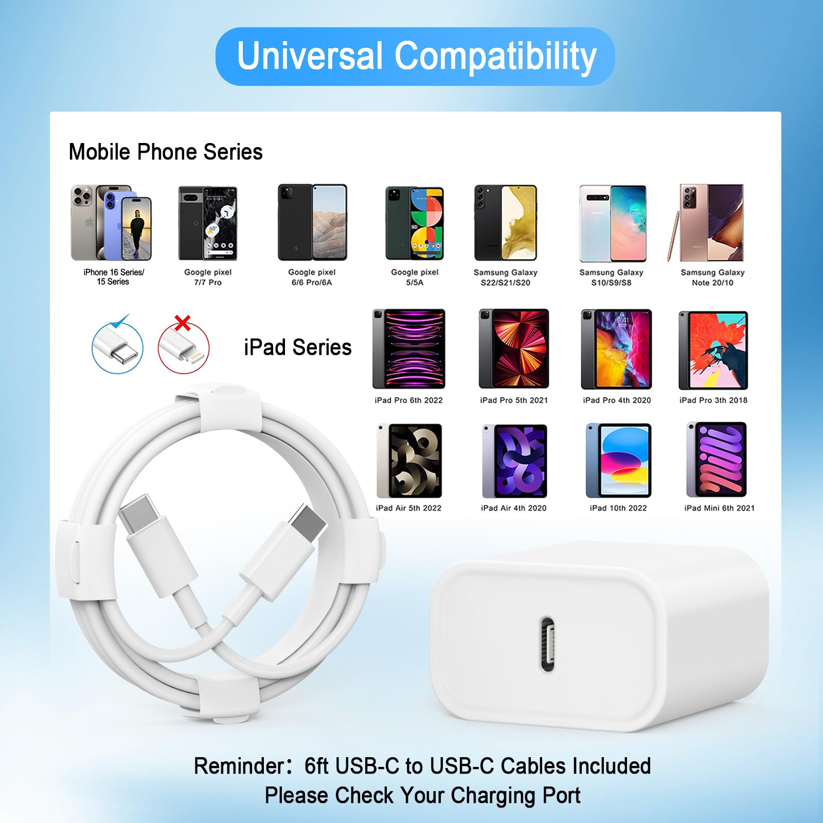 iPhone 17 16 15 Charger, USB C Charger, 4-Pack Fast Wall Charging, USB-C Chargers Block (4-Pack 6 ft Cable Included) for iPhone 17 Pro/Pro Max Air/16 15 Pro/Pro Max/Plus/iPad Pro/AirPods Samsung