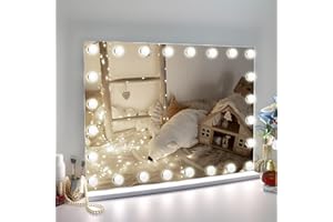 LilyHome 31.5"x 23.6" Vanity Mirror Makeup Mirror with Lights,10X Large Hollywood Lighted Vanity Mirror with 24 Dimmable LED Bulbs,3 Color Modes,Touch Control for Bedroom,Wall-Mounted,White