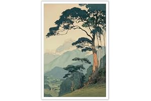 Vintage Japanese Forest Poster Retro Nature Landscape Canvas Wall Art Minimalist Tranquil Mountain Tree Scene Prints Painting