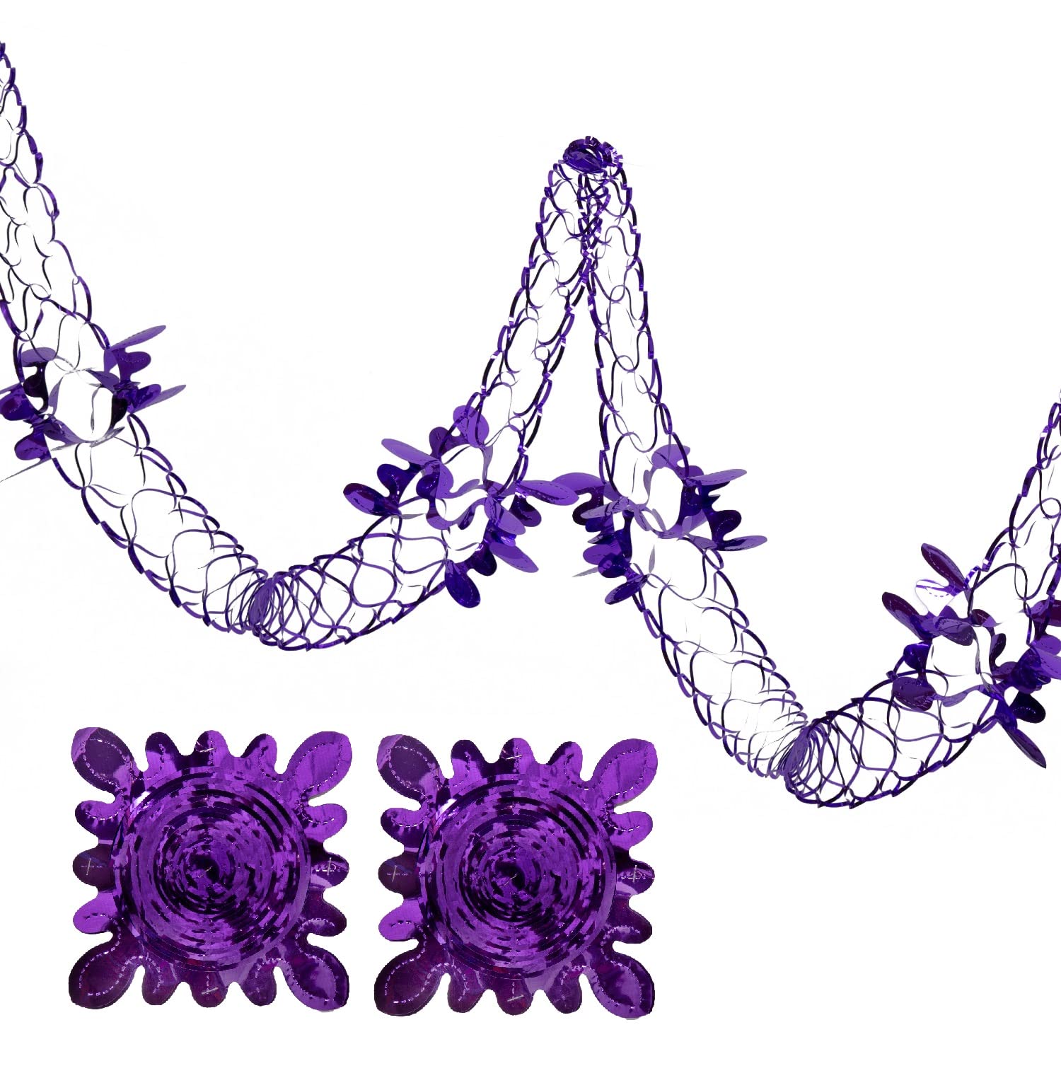 Simply Products 2 Pk Foil Garland Flower - Christmas Hanging Decoration Wall Ceiling Xmas Deco (Dark Purple)