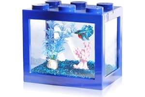 TSXUREPAW Small Betta Fish Tank, Stackable Mini Fish Tank Aquarium Tank Kit, 3/5 Gallon Rectangular Fish Bowl with Aquarium Gravel Decoration, Tiny Cube Tank for Seaweed Balls Sea Monkeys