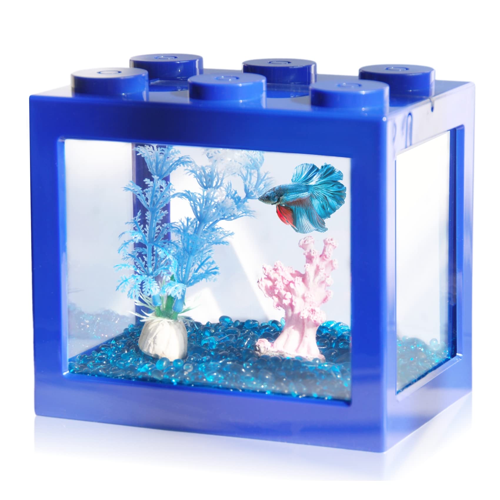 Photo 1 of Small Betta Fish Tank, Stackable Mini Fish Tank Aquarium Tank Kit, 3/5 Gallon Rectangular Fish Bowl with Aquarium Gravel Decoration, Tiny Cube Tank for Seaweed Balls Sea Monkeys