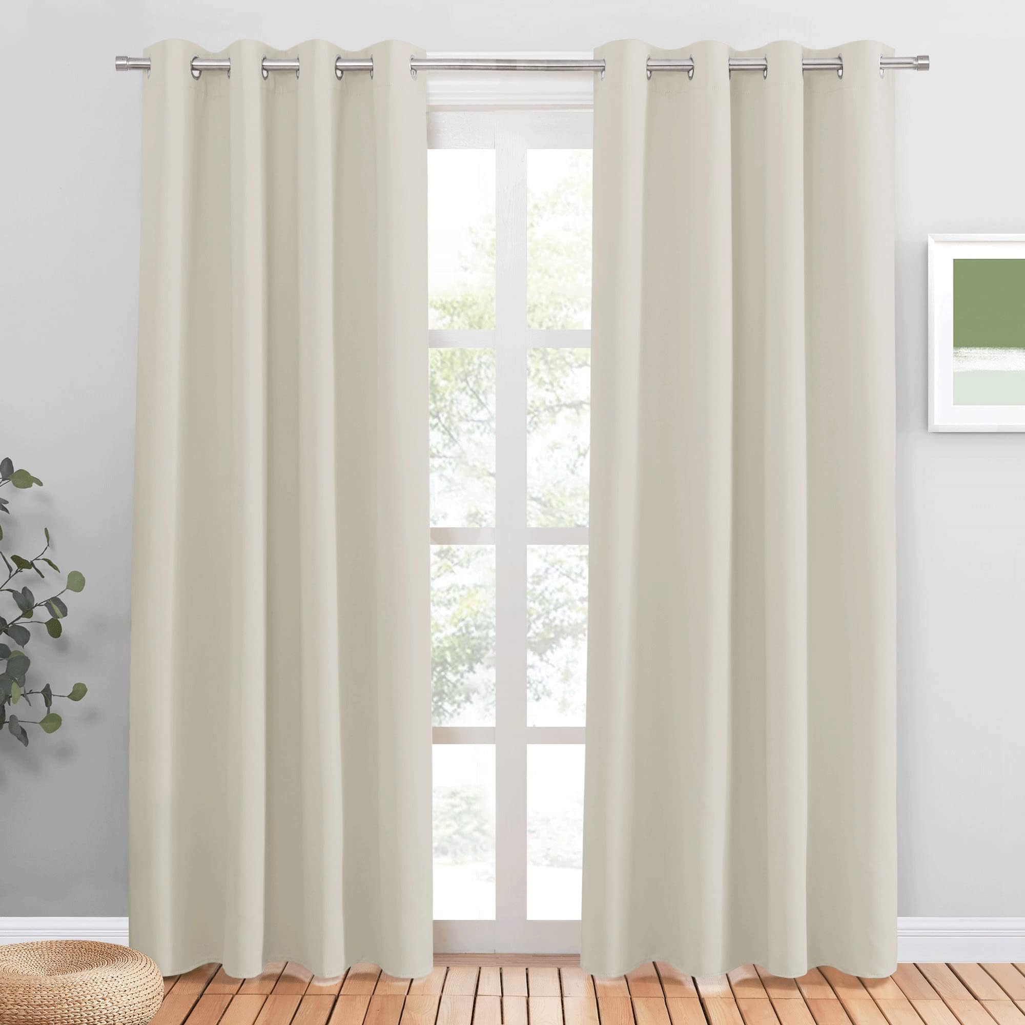 PONY DANCE Eyelet Beige Curtains - Thermal Insulated Privacy Energy Saving Curtains & Drapes, Super Soft Cream Noise Reducing Drapes for Kid's Bedroom Living Room, 46 x 90 Inches, 2 Panels — image 1