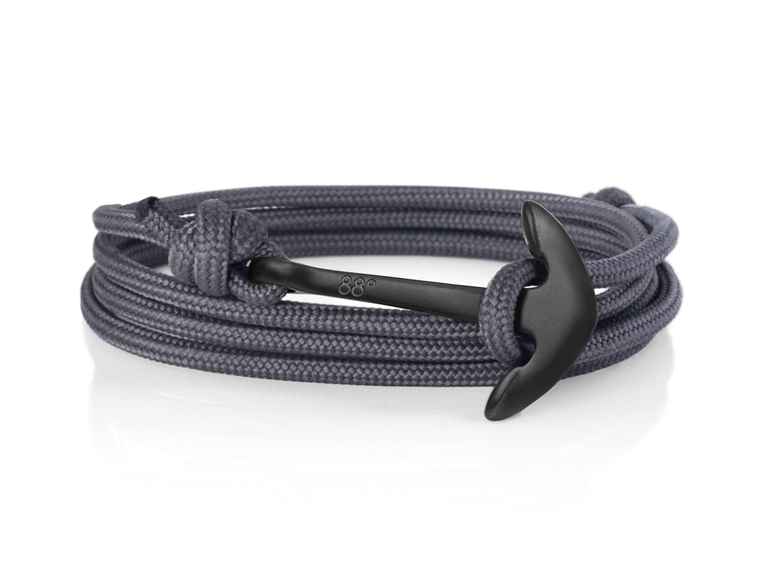 Eighty Eight Degrees Anchor Rope Bracelet for Men Made from Stainless Steel and Durable Rope, Adjustable, Handmade in The UK (Charcoal & Black)