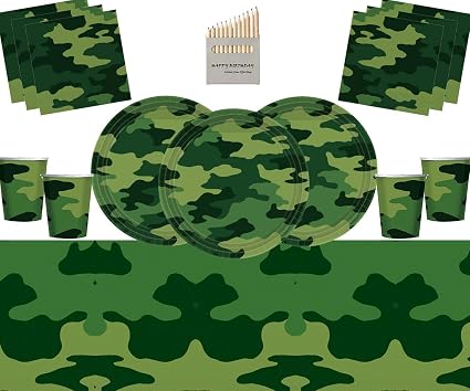 Armee Camouflage Fete Vaisselle Anniversaire Militaire Decorations De Fete Camo Plaque Coupe Serviette Table Couvercle Pour 16 Personnes Amazon Fr Jeux Et Jouets