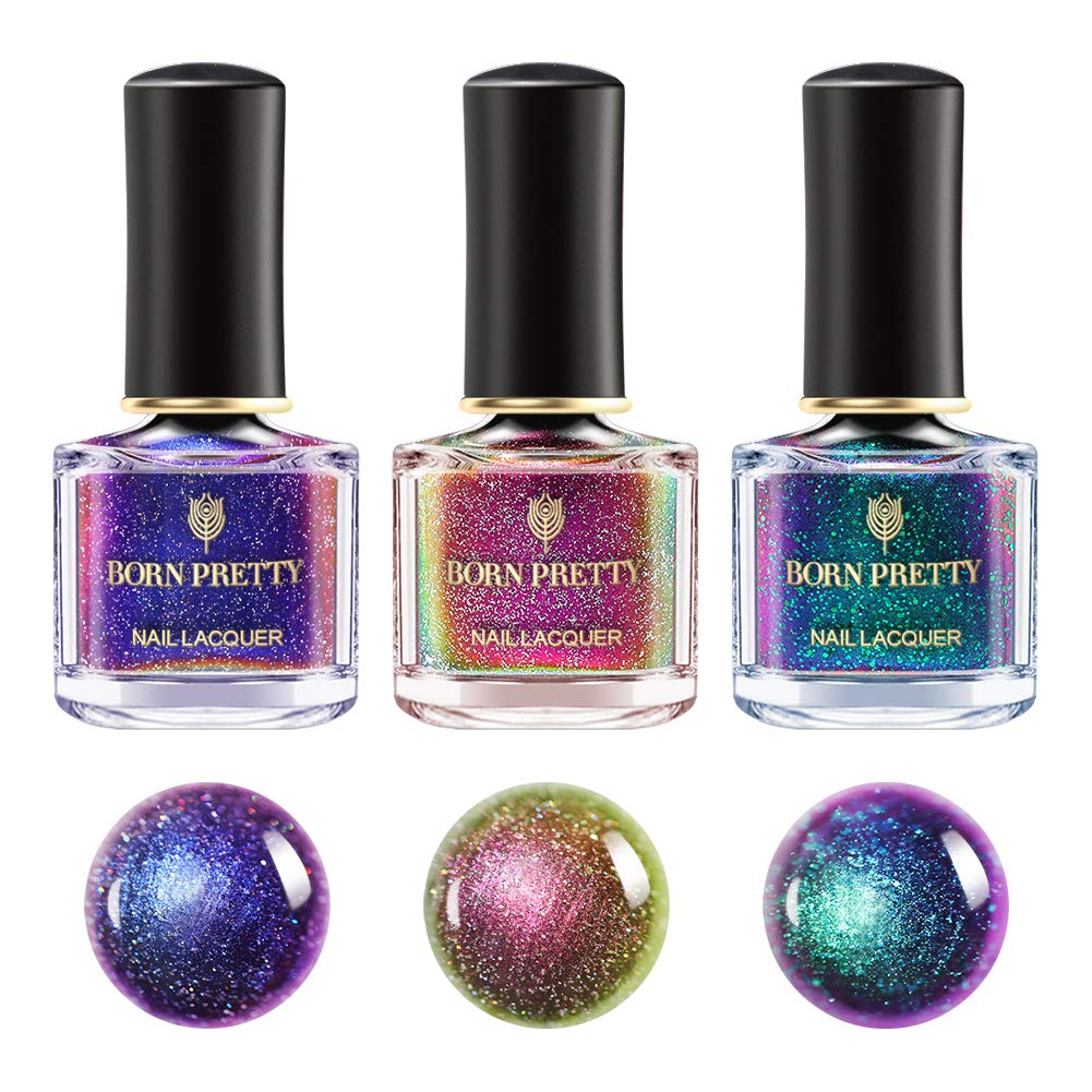 Amazon Com Born Pretty Nail Polish Set Holographic Chameleon Sequins Black Dark Orchid Series Multicolored Nail Art Varnish 3 Bottles 6ml Beauty