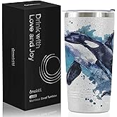 Onebttl Whale Gifts, Orca Gifts, Whale Orca 20oz Stainless Steel Tumbler with Lid & Straw, Perfect for Whale Lovers