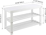 SMIBUY Bamboo Shoe Rack Bench 3-Tier White Entryway Organizer view 5