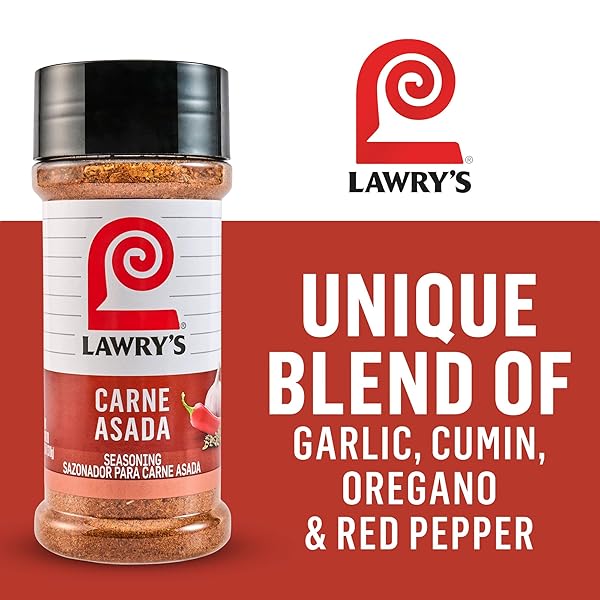 LAWRY’S SEASONING, CARNE ASADA, NO MSG ADDED, KOSHER, STAPLE, VERSATILE, MEXICAN-INSPIRED FLAVOR, BLEND OF GARLIC, CUMIN, OREGANO & RED PEPPER FOR GRILLED MEAT & VEGGIES, 11.25 OZ