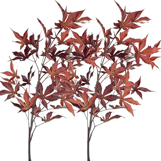 Amazon Com Rinlong Artificial Maple Leaves Branches Fall Leaves Foliage Decor Golden Flame Red Autumn Greenery Stems Decorations For Xmas Thanksgiving Wreath Festival Home Kitchen Party Farmhouse Kitchen Dining