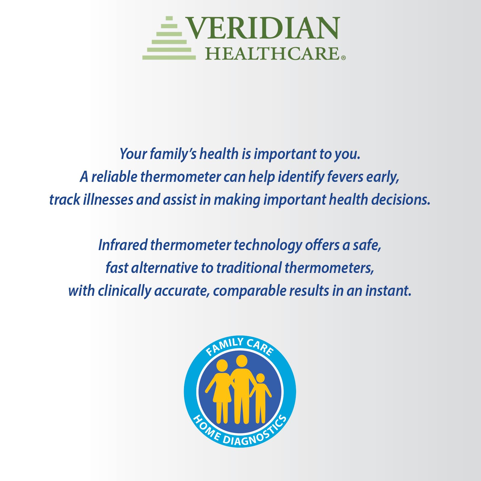Veridian Healthcare Temple & Underarm Thermometer | Infrared Measurements | Fast 4-Second Readout | Fever Alert | Backlit Display | Programmable Timer | 1-Year Warranty