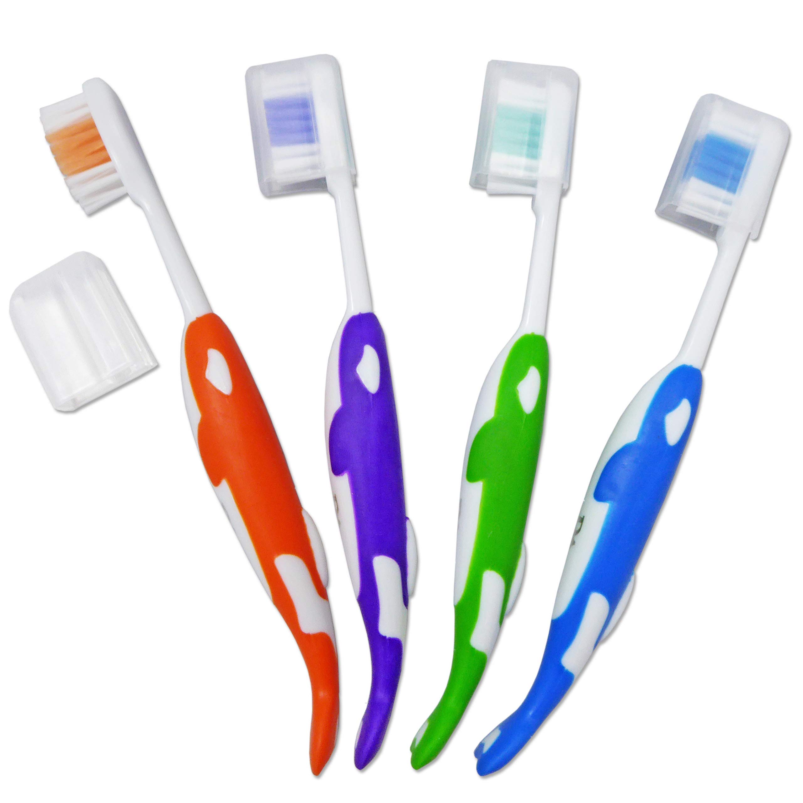 4 Childrens Toothbrushes ~ Bulk Packs Kids Manual Brushes (Orca with Covers)