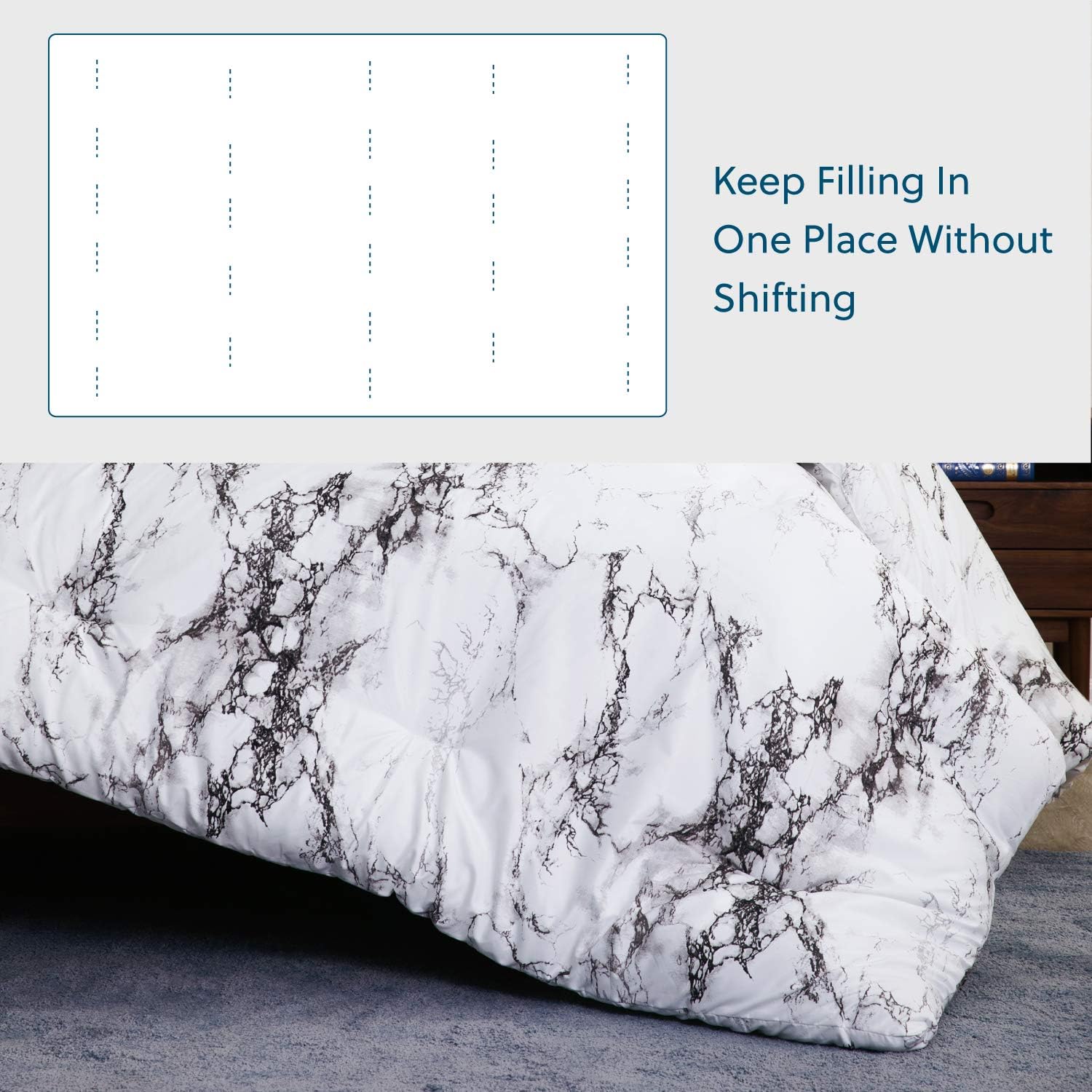 Bedsure Marble Printed Comforter Set (Full/Queen, White) - 3-Piece Set - Super Soft Microfiber Bedding for All Seasons - Reversible Down Alternative Comforter with 2 Pillow Shams: Home & Kitchen