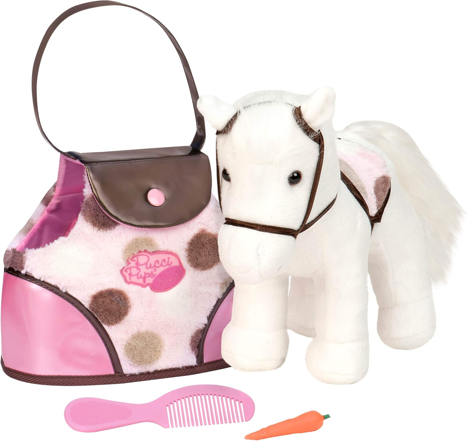 pucci pups pink and white plush bag and schnauzer