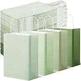 Tenceur 100 Pcs Sage Green Gift Bags Sage Green Kraft Paper Bags with Handles Medium Gift for Wedding Baby Shower Bridal Shower Shopping Party Favor Boutique Business
