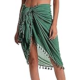 Eicolorte Beach Sarong Pareo Womens Semi-Sheer Swimwear Cover Ups Short Skirt with Tassels