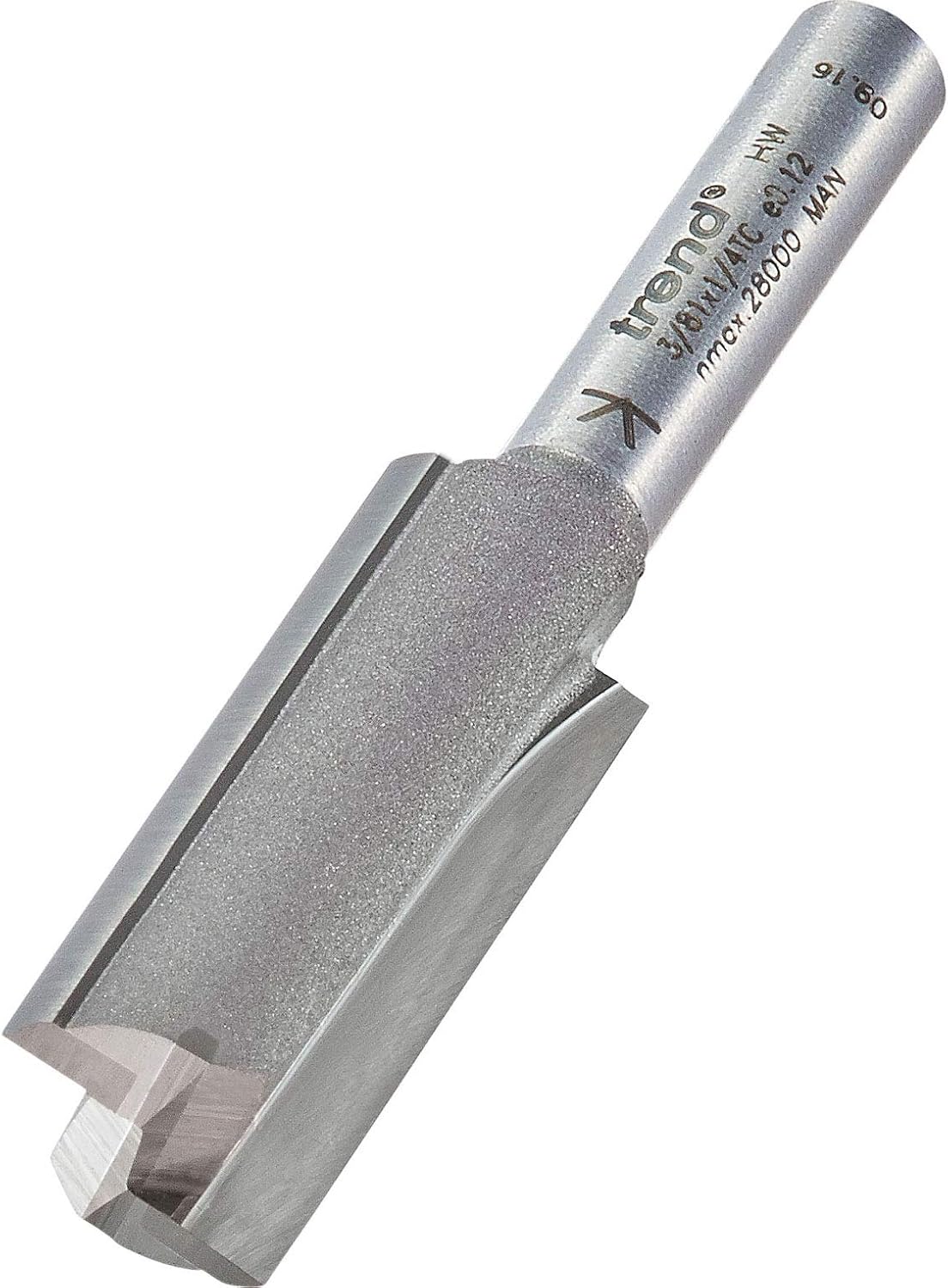 Trend Professional Straight Two Flute Router Cutter, 1/4 Inch Shank, 12.7mm Cut Diameter, Tungsten Carbide Tipped, 3/81X1/4TC