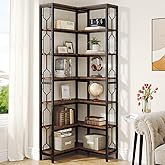 Tribesigns Corner Shelf, 7-Tier Industrial Corner Bookshelf, Wood and Metal Etagere Bookcase, Freestanding Display Shelf for 