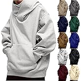 tobchonp Mens Hoodies Pullover Weighted Cowl Neck Fleece Plain Y2K Hoodie with Mask Hooded Oversized Sweatshirt Streetwear
