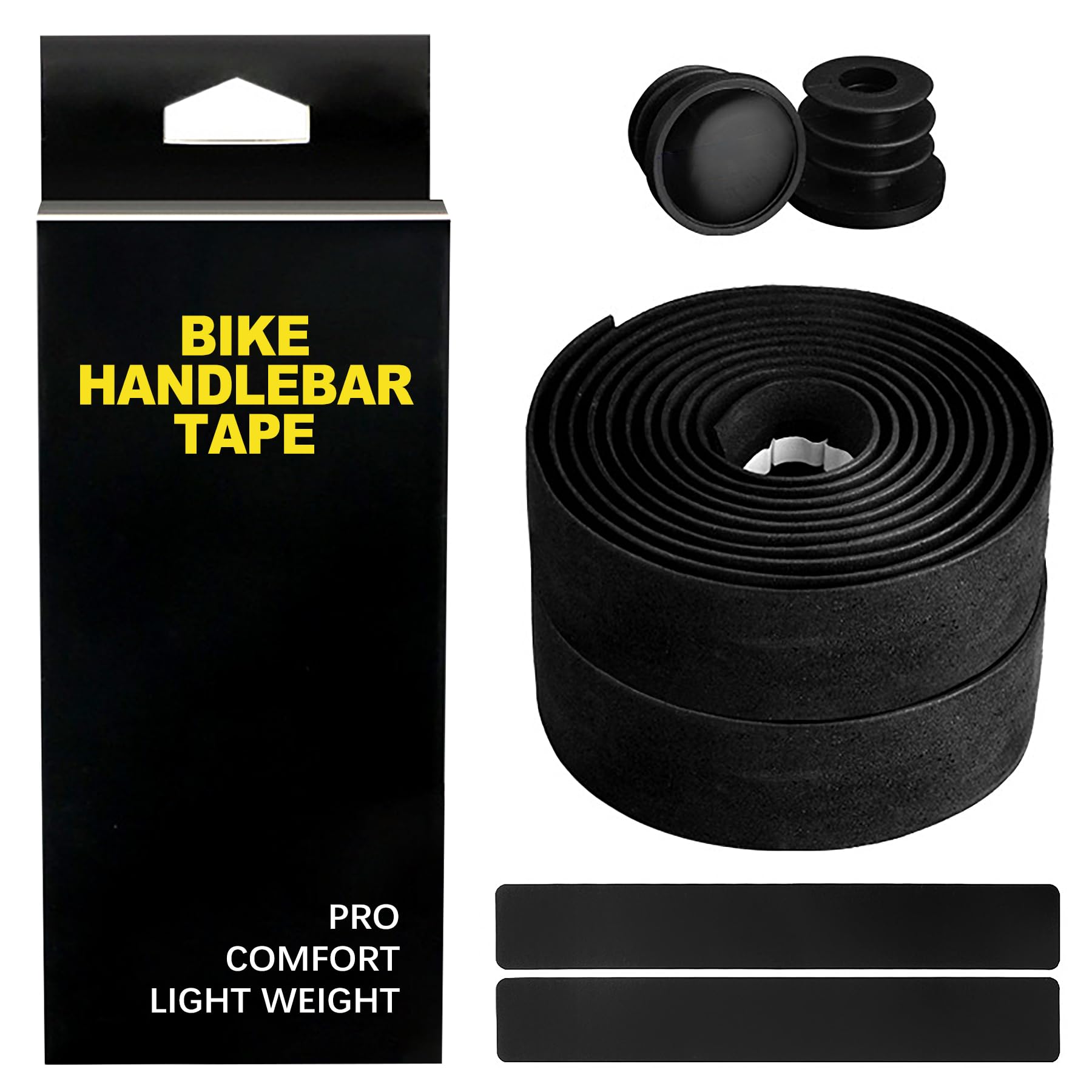 OioTuyi Bar Tape Road Bike Premium Bike Handlebar Tape With Foam Grip - Includes Handlebar Plugs, Black
