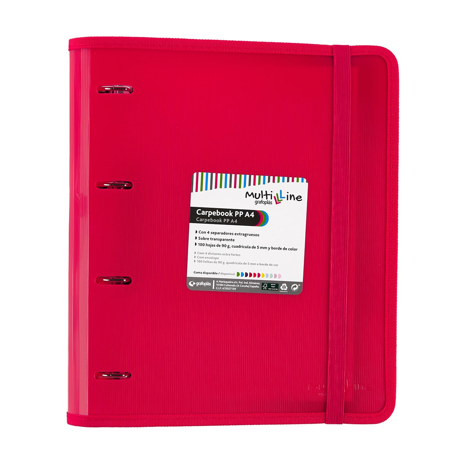 Grafoplás Carpebook Multiline 88100054 4 Rings with Refill and Dividers, A4, Fuchsia, Polypropylene, Ruled — image 1
