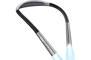 Gritin Rechargeable Book Light, Eye Caring Neck Reading Light 4-Color&5-Brightness, Stepless Dimming, 30-min Timer, 80H+ Runt