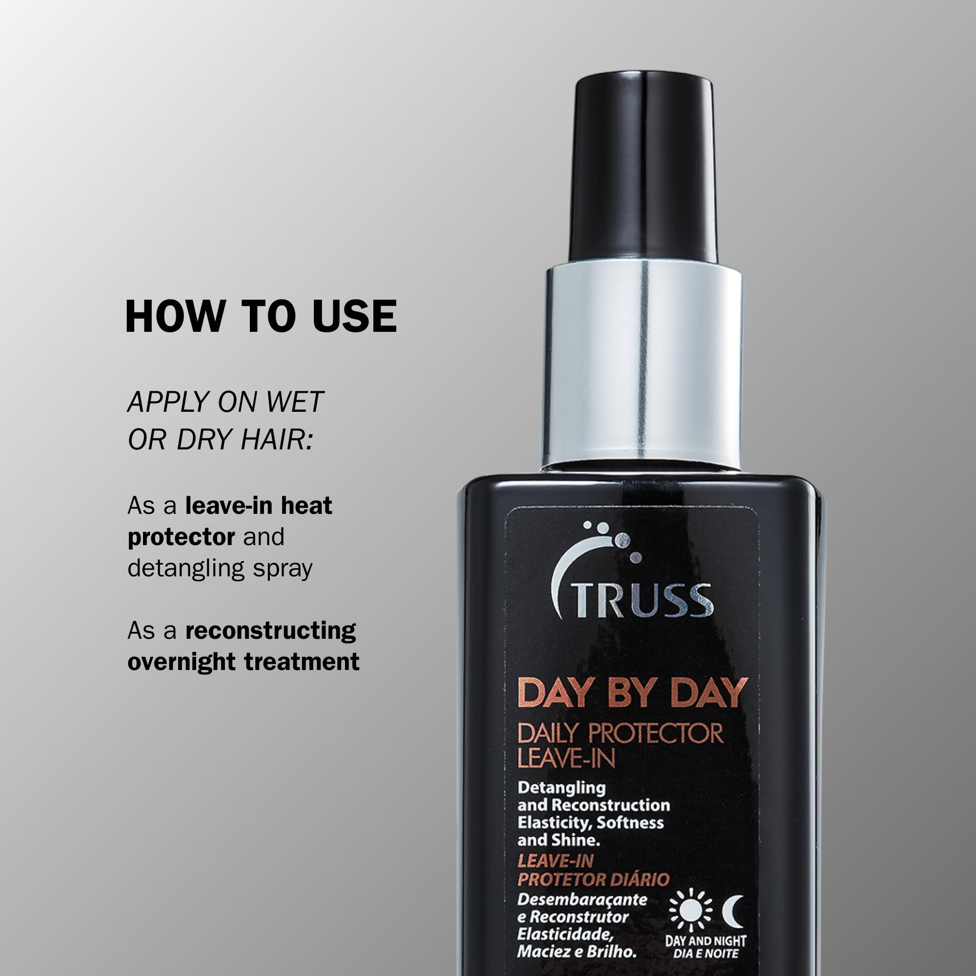 TRUSS Day by Day Leave In Conditioner Spray - Lightweight Detangling Spray & Heat Protectant for Hair - Restores Elasticity, Softness & Shine - Reduces Split Ends & Moisturizes Dry Hair (8.45 oz)