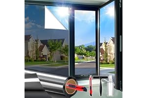 Upgraded One Way Window Privacy Film Sun Heat Blocking, Reflective Mirror Window Tint for Home Glass Windows Cover, Static Cl