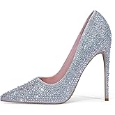 Elisabet Tang Women Pumps, Pointed Toe High Heel Glitter Rhinestone Heels Sparkly Prom Shoes Stiletto Wedding Heels for Bride Shoes for Women