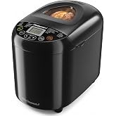 Elite Gourmet 2 Lb Automatic Bread Maker, CERALAST&trade; Ceramic Pan, 19 Presets | 3 Loaf Sizes, Gluten-Free, Dough &amp; Jam, 15-Hr Delay Timer, 60-Min Keep Warm, 3 Adjustable Crust Shades, Recipe Book, EBM8103B