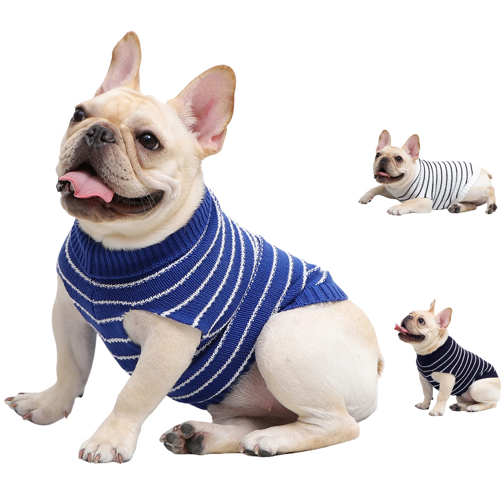 Pet Dog Jumper Dog Sweater Cotton Puppy Cat Jumper Sleeveless Striped Jumpsuit Knitted Vest Warm Knitwear Autumn Winter Coat Knitting Clothes for Small Medium Large Dog Kitten Blue Size M