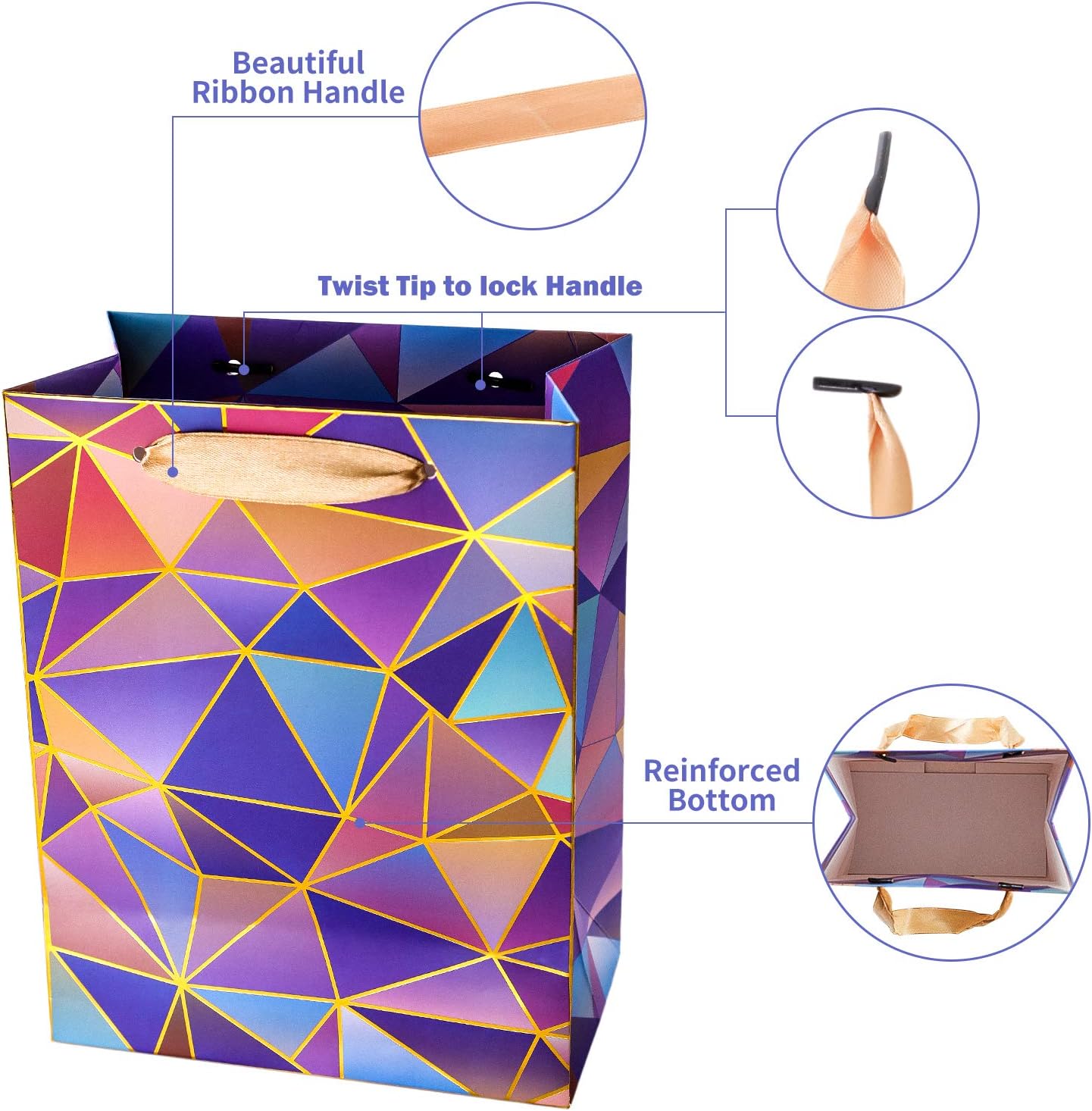 Gift Bags Medium Size Set, 5 Pack Assorted Small Bulk Birthday Gift Wrapping Bag with Tissue Paper for Men Women Girls Baby Bridal Shower Present Bag for Anniversary Party: Everything Else