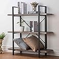 HSH 3-Shelf Bookcase, Rustic Gray 3 Tier Bookshelf, Vintage Industrial Wooden and Metal Display and Storage Bookshelves Tower for Home Office Livingroom Bedroom Light Grey Oak