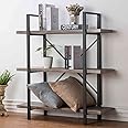 HSH 3-Shelf Bookcase, Rustic Gray 3 Tier Bookshelf, Vintage Industrial Wooden and Metal Display and Storage Bookshelves Tower